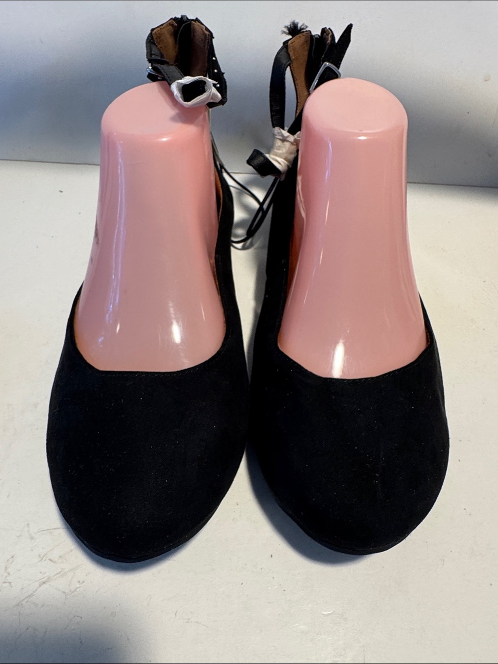 a.n.a Black Suede Ankle-Tie Flats